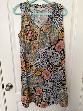 LOFT Black Multi Floral Paisley Sleeveless Shift Dress